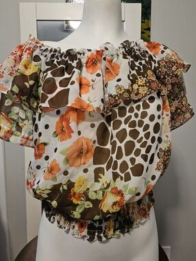 Small * Sheer Cropped Ruffled Top * Allison Taylor * Floral